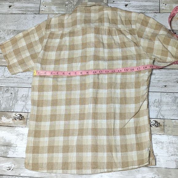 Patagonia hemp cotton blend tan plaid short sleeve button down collared shirt - Picture 5 of 8